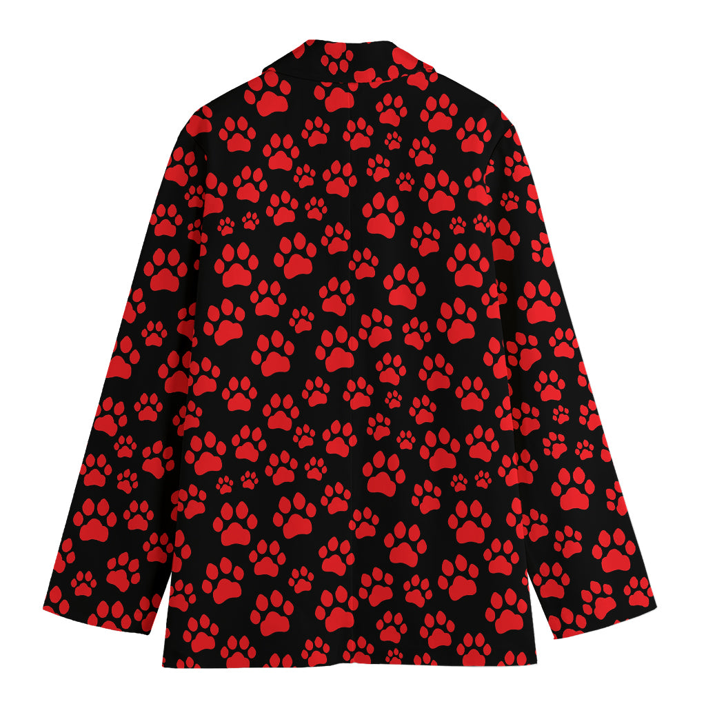 Red And Black Paw Pattern Print Women's Blazer