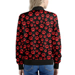 Red And Black Paw Pattern Print Women's Bomber Jacket
