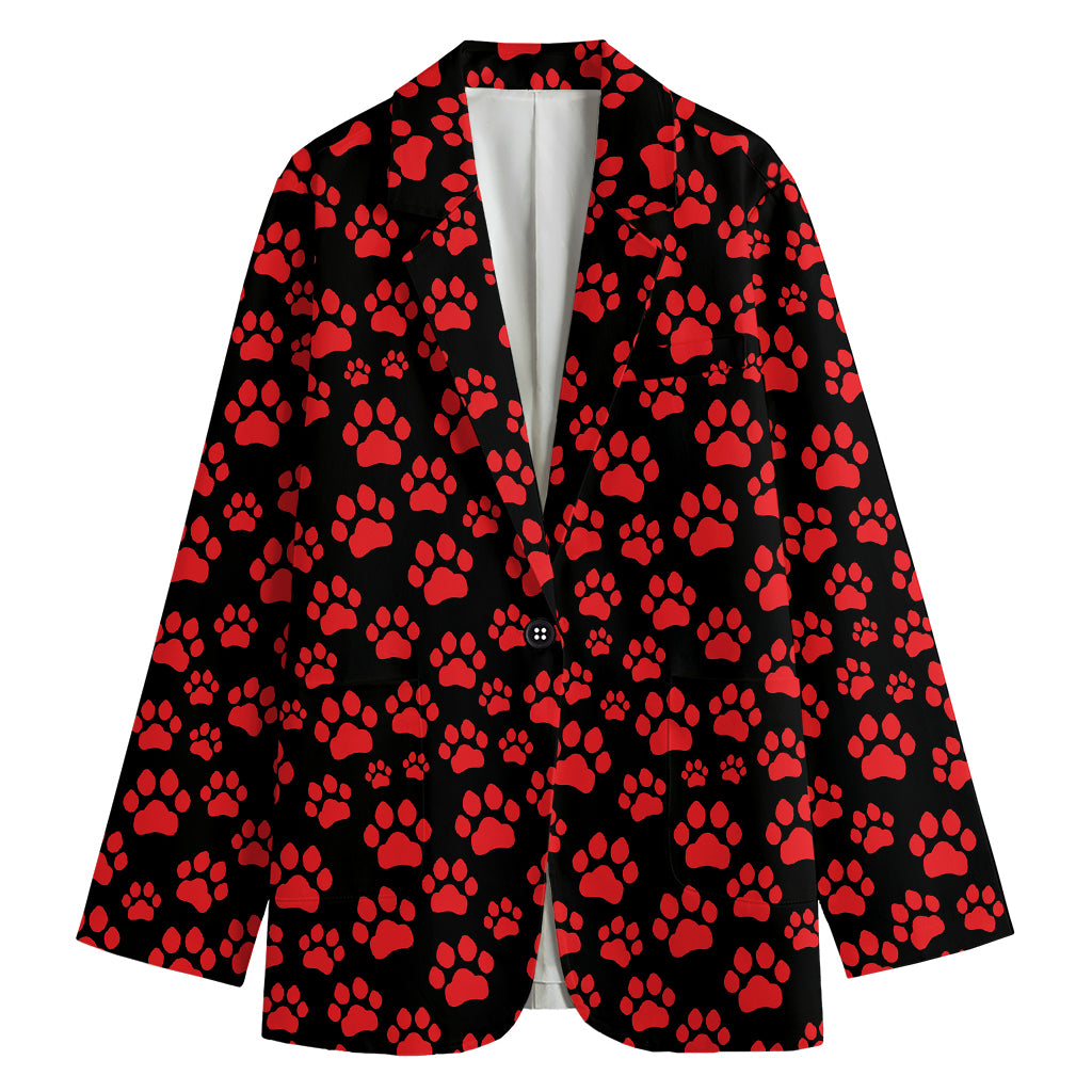 Red And Black Paw Pattern Print Women's Cotton Blazer