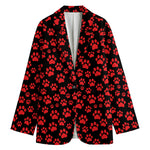Red And Black Paw Pattern Print Women's Cotton Blazer