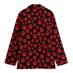 Red And Black Paw Pattern Print Women's Cotton Blazer