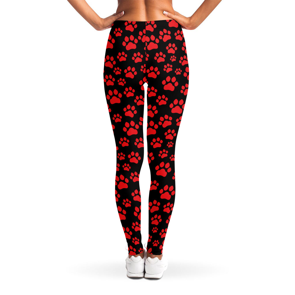 Red And Black Paw Pattern Print Women's Leggings