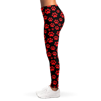 Red And Black Paw Pattern Print Women's Leggings