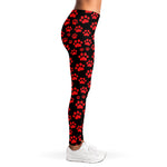 Red And Black Paw Pattern Print Women's Leggings
