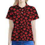 Red And Black Paw Pattern Print Women's Polo Shirt