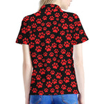 Red And Black Paw Pattern Print Women's Polo Shirt