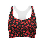 Red And Black Paw Pattern Print Women's Sports Bra