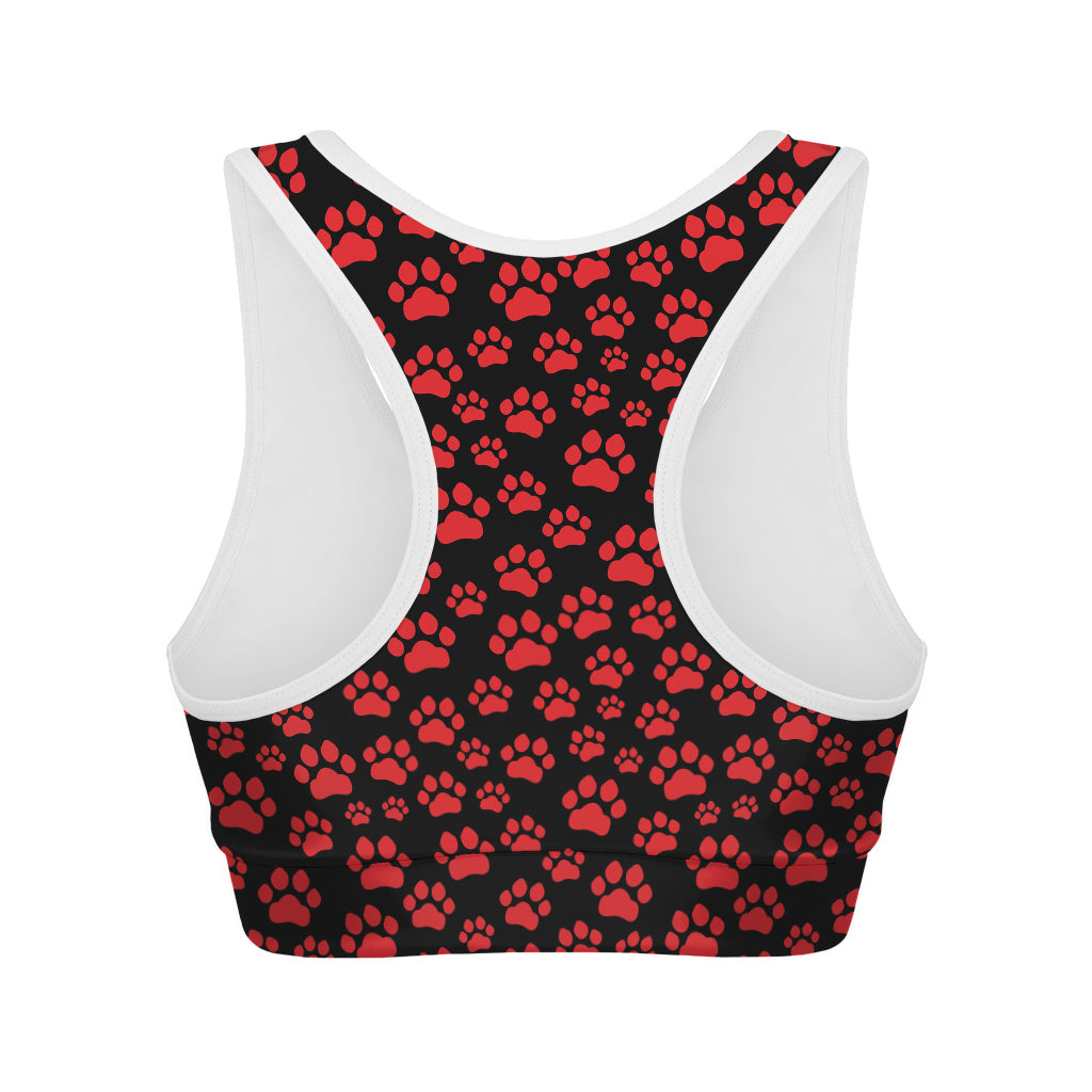 Red And Black Paw Pattern Print Women's Sports Bra