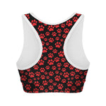 Red And Black Paw Pattern Print Women's Sports Bra