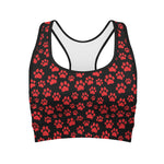 Red And Black Paw Pattern Print Women's Sports Bra