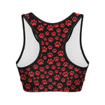 Red And Black Paw Pattern Print Women's Sports Bra