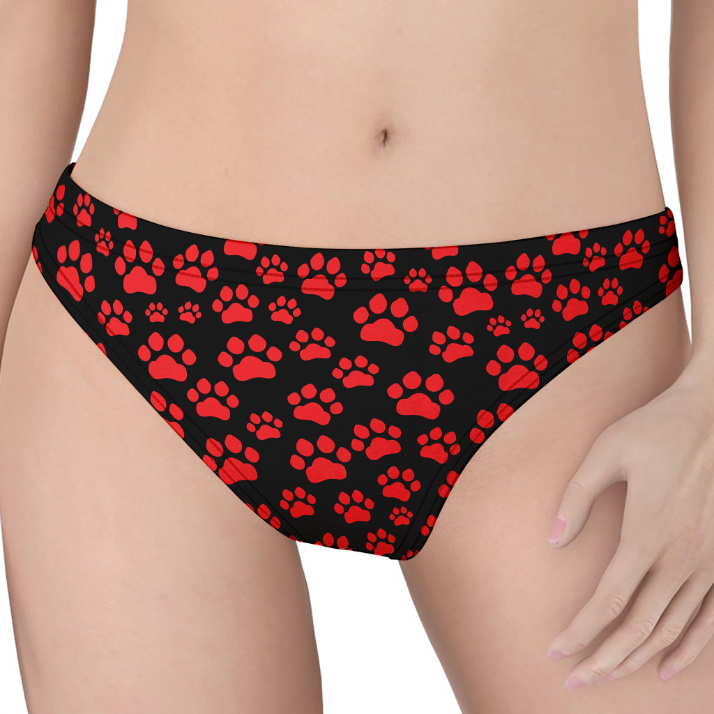 Red And Black Paw Pattern Print Women's Thong