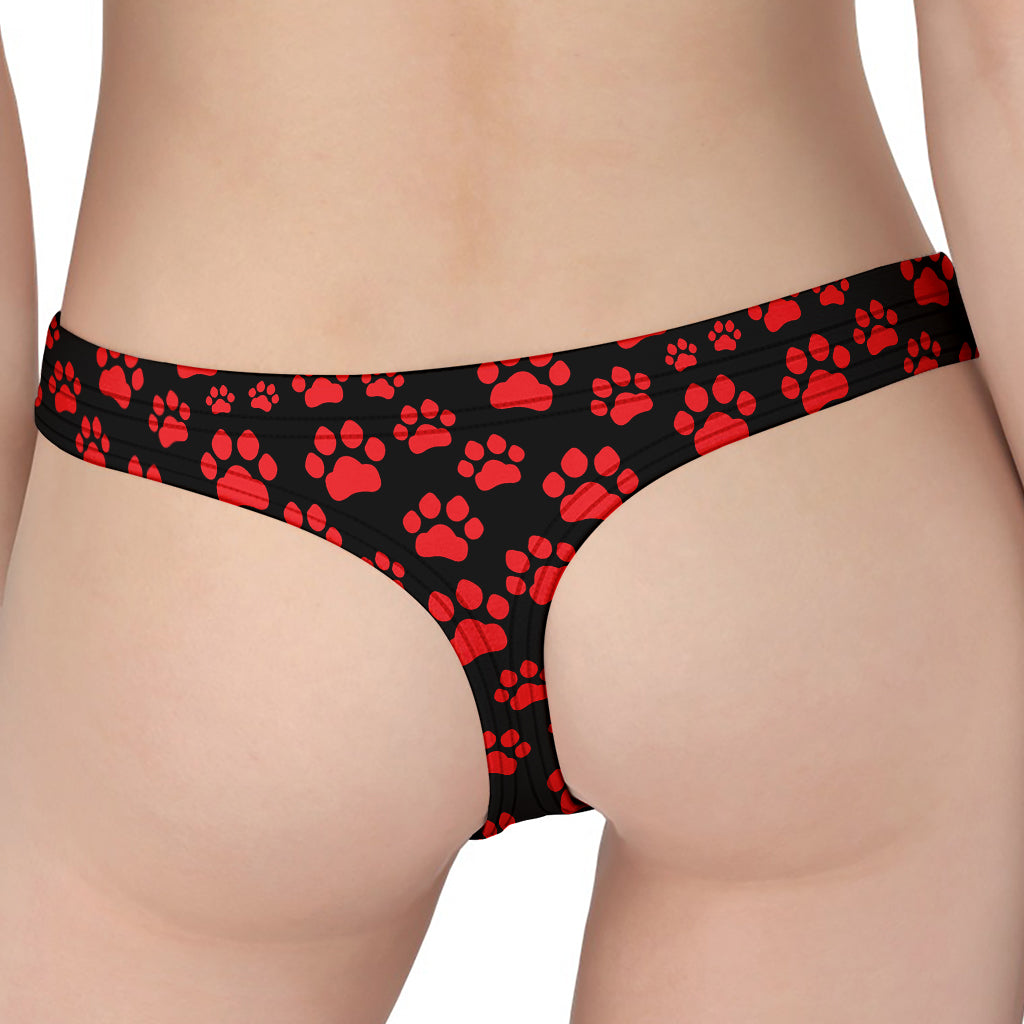 Red And Black Paw Pattern Print Women's Thong