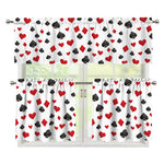 Red And Black Playing Card Suits Print 3 Piece Kitchen Curtains