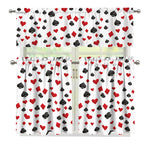 Red And Black Playing Card Suits Print 3 Piece Kitchen Curtains