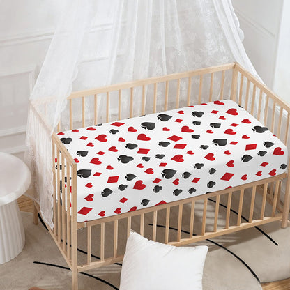 Red And Black Playing Card Suits Print Baby Crib Sheet