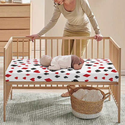 Red And Black Playing Card Suits Print Baby Crib Sheet