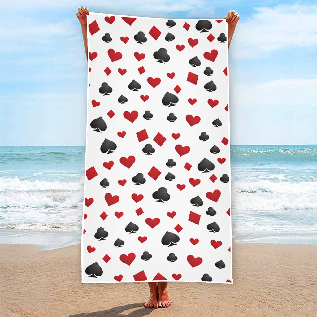 Red And Black Playing Card Suits Print Beach Towel
