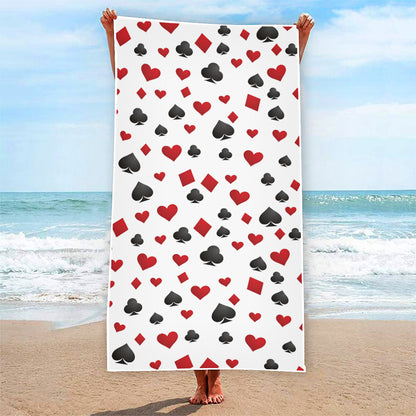 Red And Black Playing Card Suits Print Beach Towel