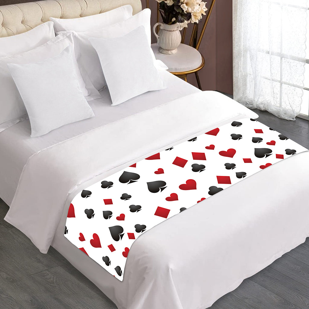 Red And Black Playing Card Suits Print Bed Runner