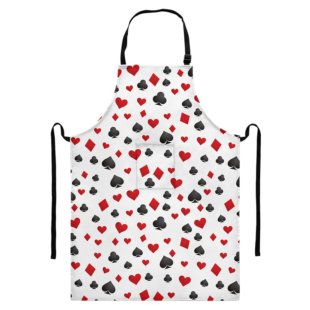 Red And Black Playing Card Suits Print Bib Apron With Pocket