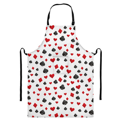Red And Black Playing Card Suits Print Bib Apron With Pocket