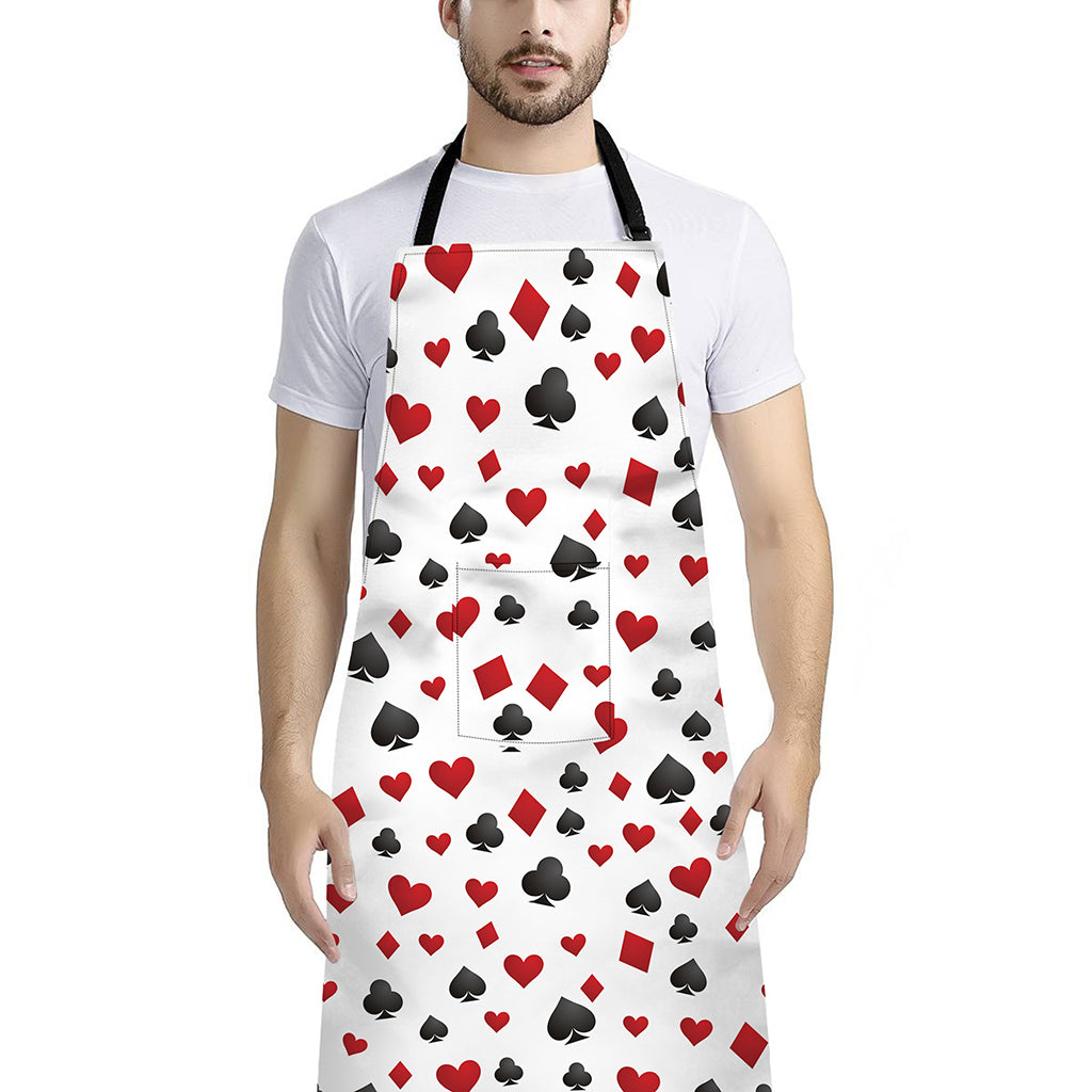 Red And Black Playing Card Suits Print Bib Apron With Pocket