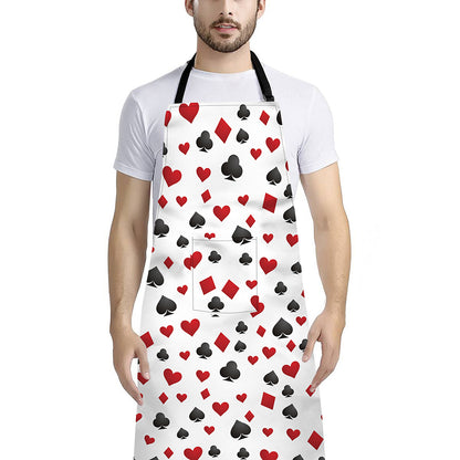 Red And Black Playing Card Suits Print Bib Apron With Pocket