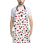 Red And Black Playing Card Suits Print Bib Apron With Pocket