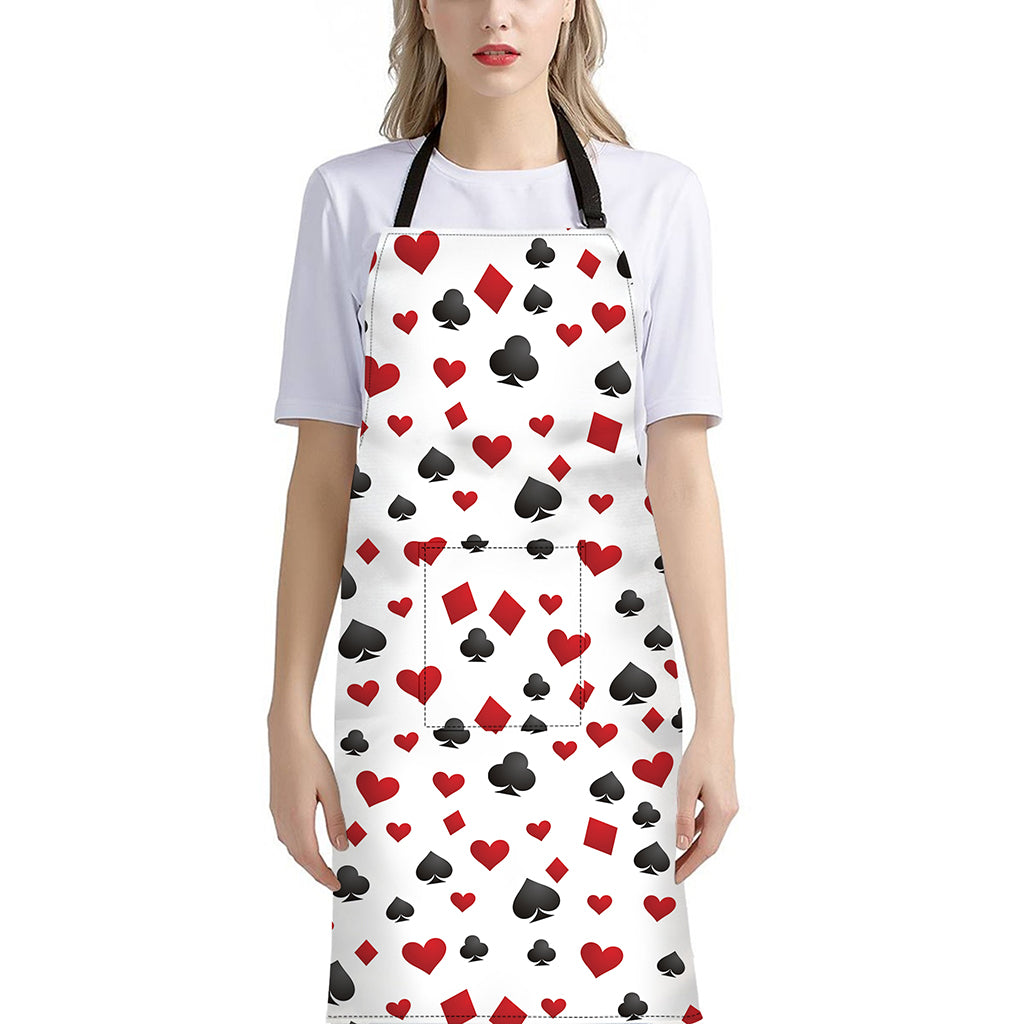 Red And Black Playing Card Suits Print Bib Apron With Pocket