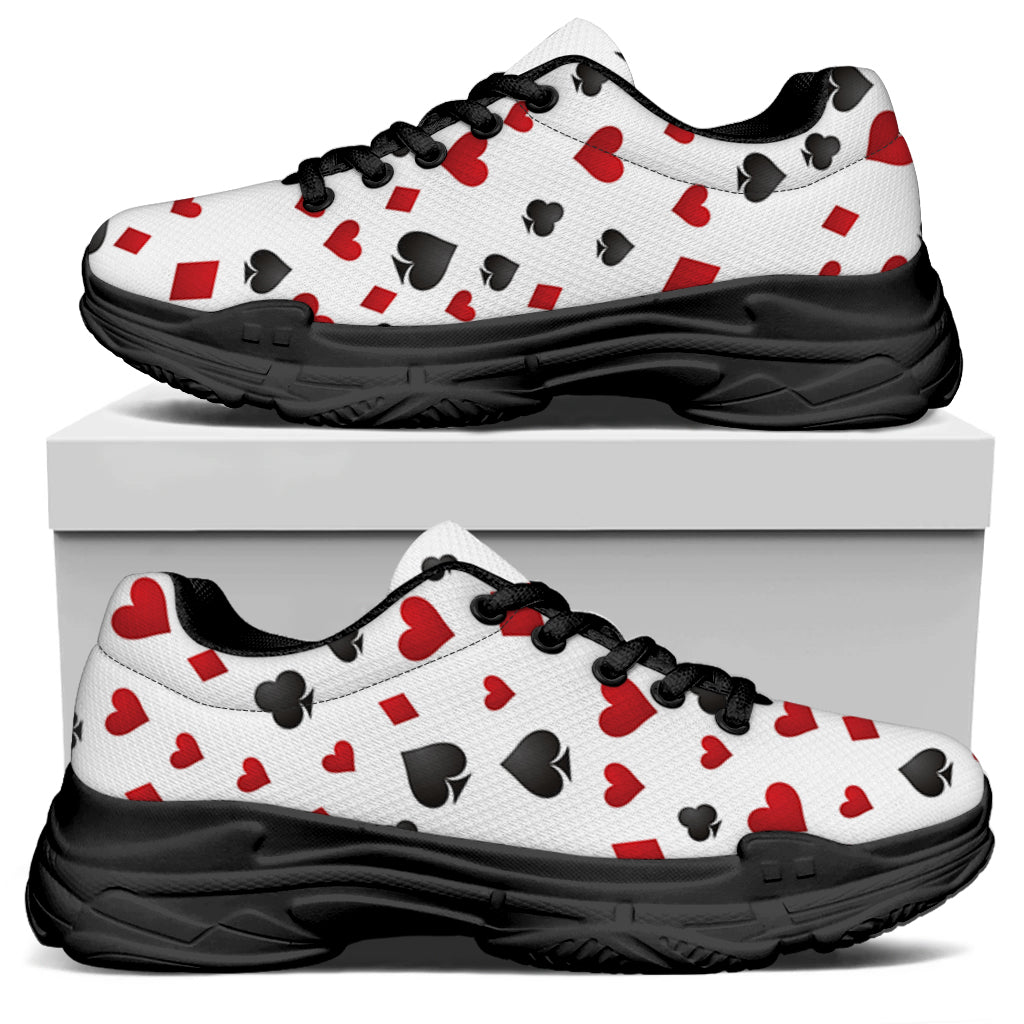 Red And Black Playing Card Suits Print Black Chunky Shoes