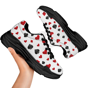 Red And Black Playing Card Suits Print Black Chunky Shoes