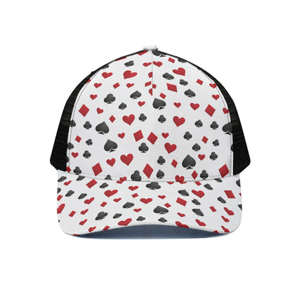 Red And Black Playing Card Suits Print Black Mesh Trucker Cap