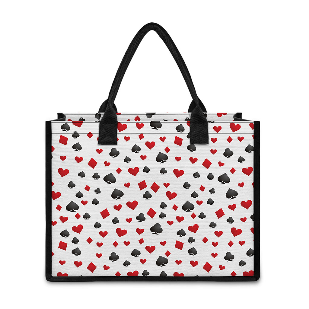 Red And Black Playing Card Suits Print Canvas Tote Bag