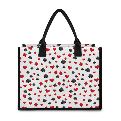 Red And Black Playing Card Suits Print Canvas Tote Bag