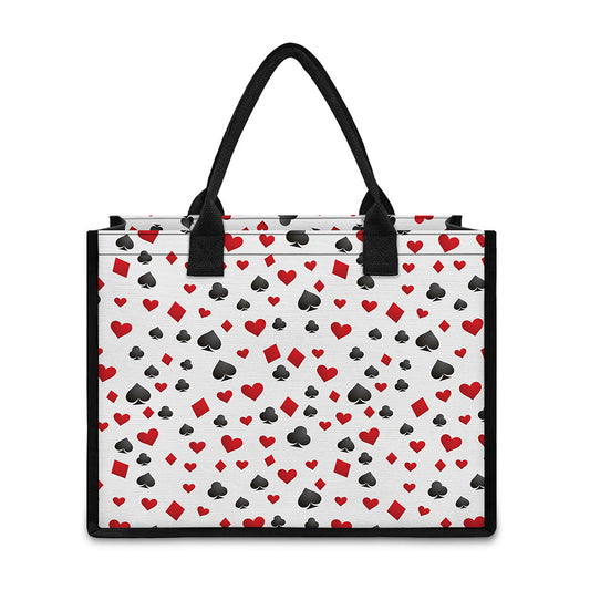 Red And Black Playing Card Suits Print Canvas Tote Bag