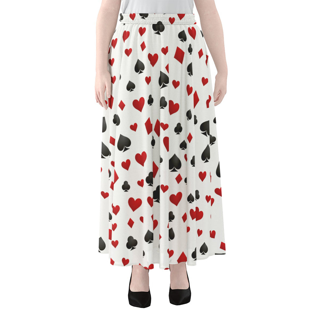Red And Black Playing Card Suits Print Chiffon Maxi Skirt