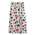 Red And Black Playing Card Suits Print Cotton Front Slit Maxi Skirt