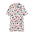 Red And Black Playing Card Suits Print Cotton Hawaiian Shirt