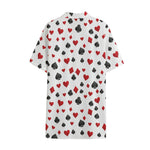 Red And Black Playing Card Suits Print Cotton Hawaiian Shirt