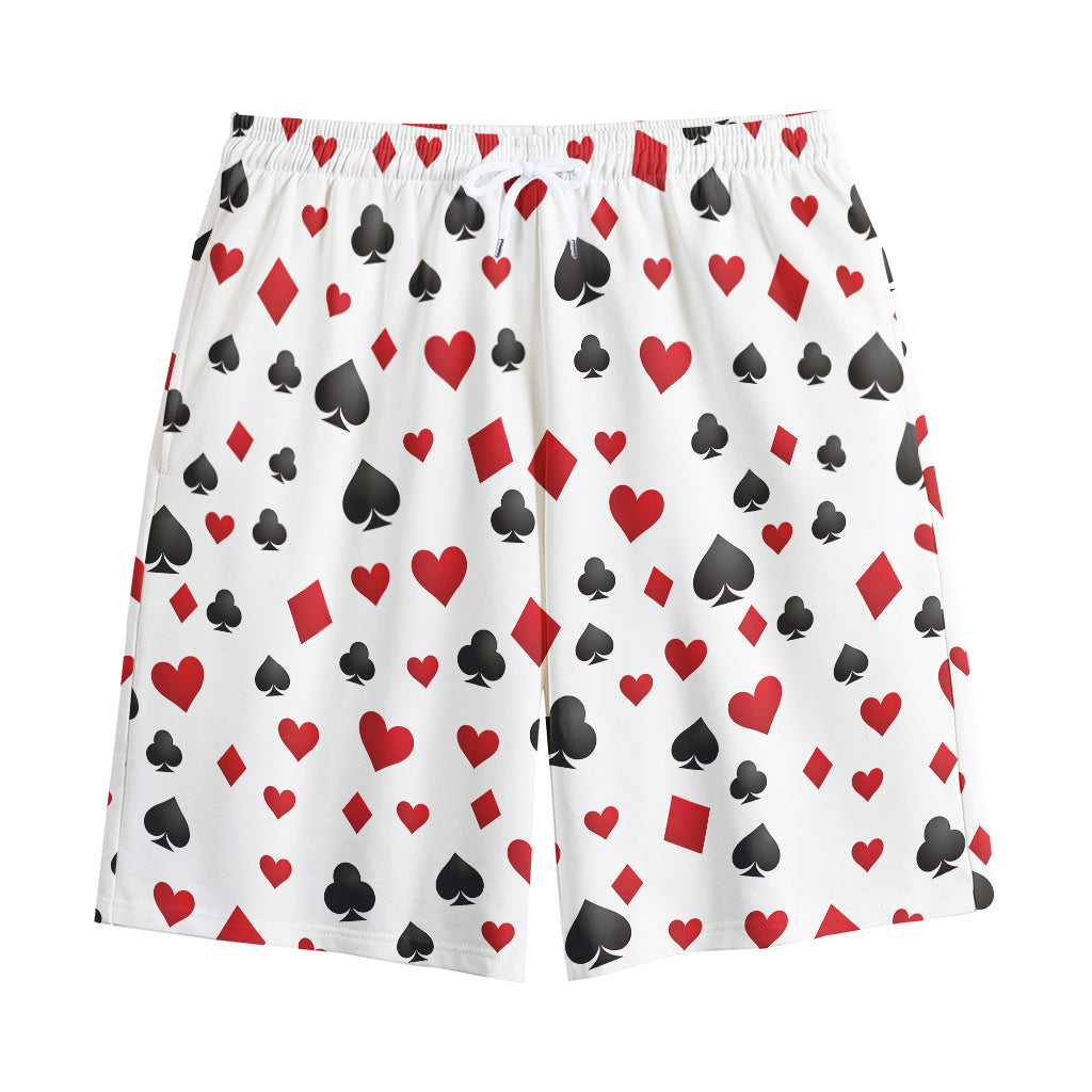 Red And Black Playing Card Suits Print Cotton Shorts