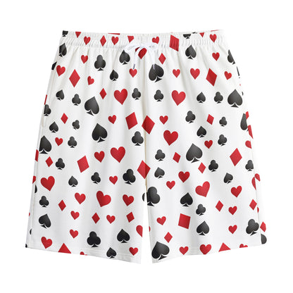 Red And Black Playing Card Suits Print Cotton Shorts