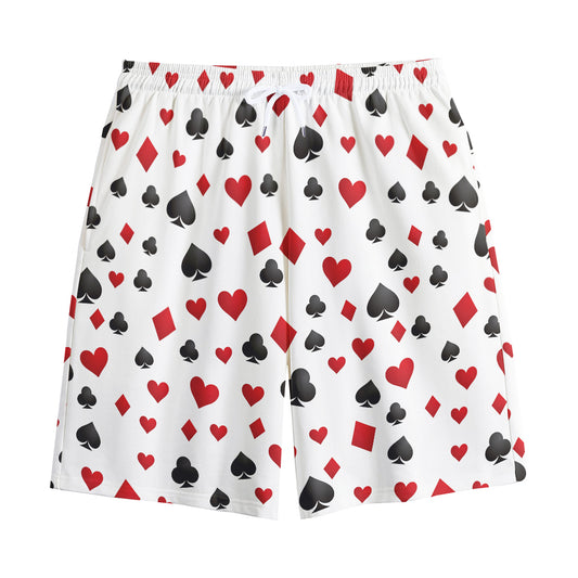 Red And Black Playing Card Suits Print Cotton Shorts