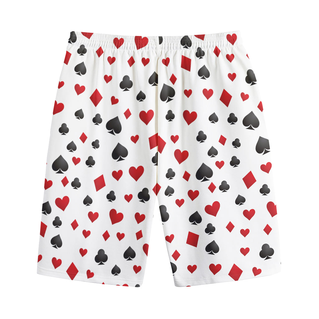 Red And Black Playing Card Suits Print Cotton Shorts