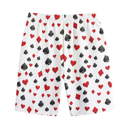 Red And Black Playing Card Suits Print Cotton Shorts