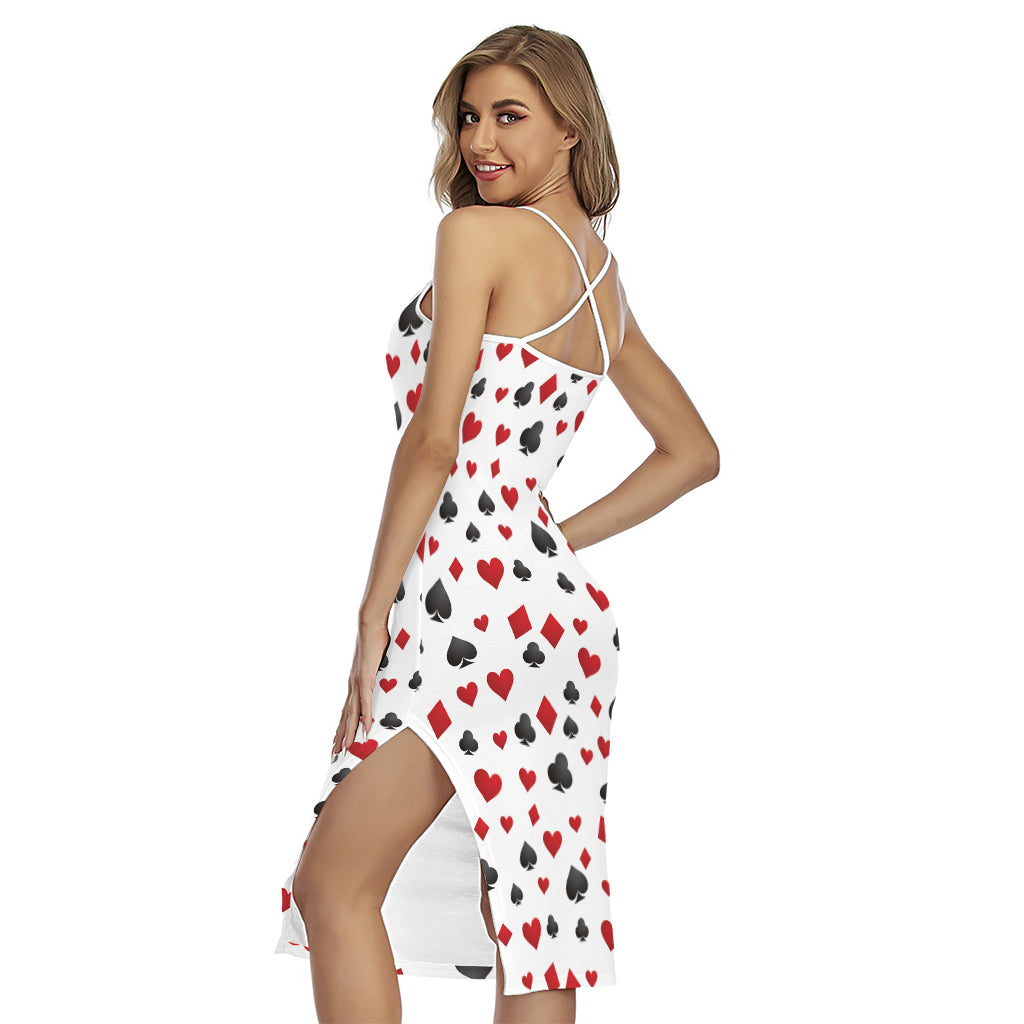 Red And Black Playing Card Suits Print Cross Back Cami Dress