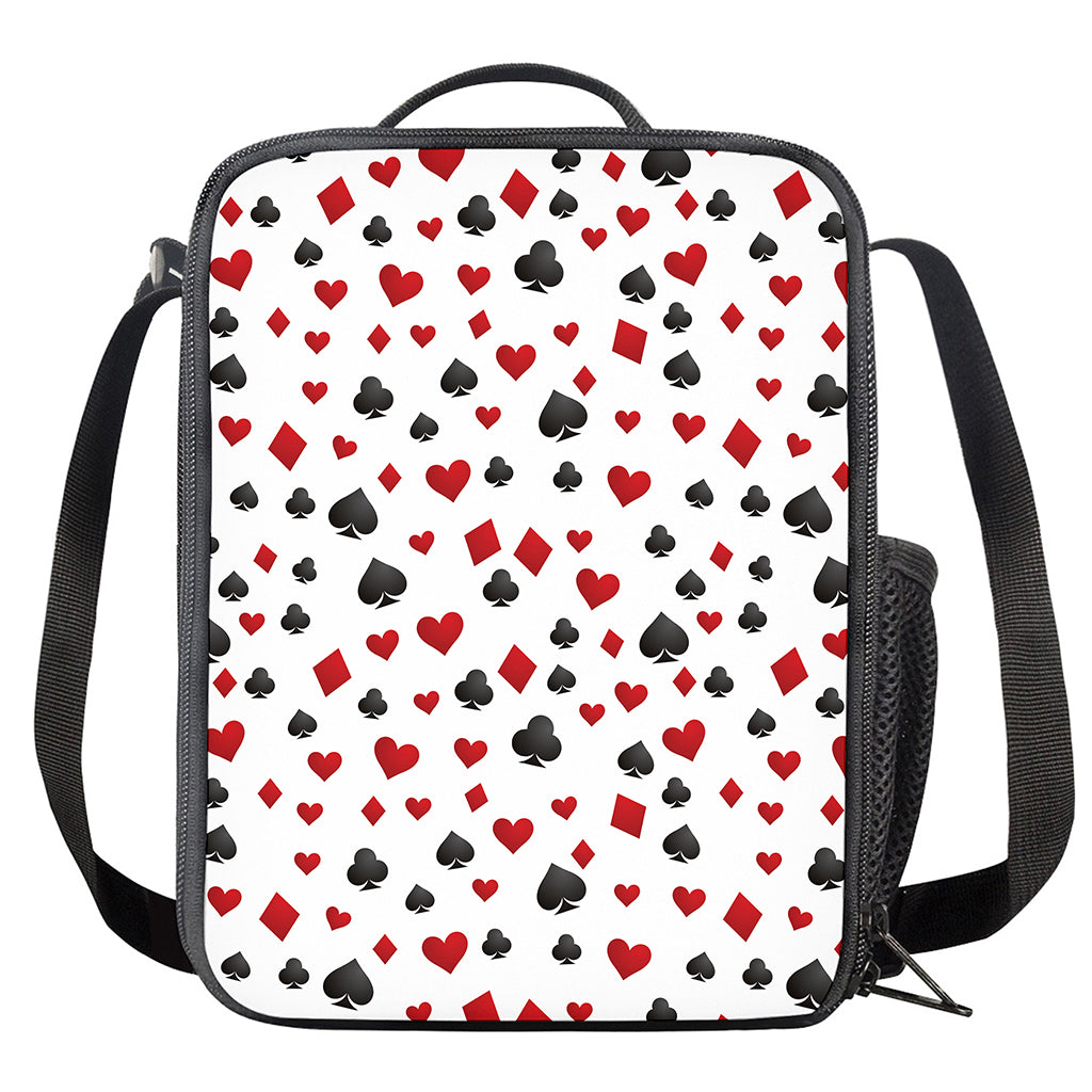 Red And Black Playing Card Suits Print Crossbody Lunch Bag