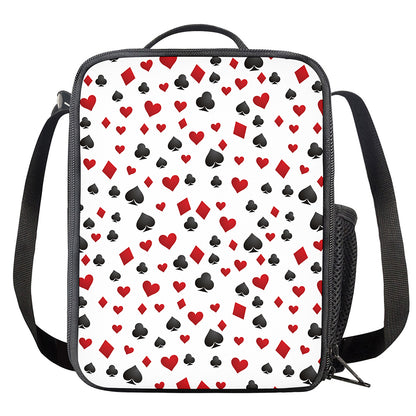 Red And Black Playing Card Suits Print Crossbody Lunch Bag