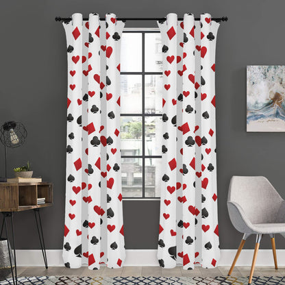Red And Black Playing Card Suits Print Curtain