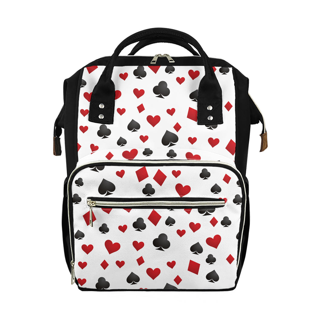 Red And Black Playing Card Suits Print Diaper Bag